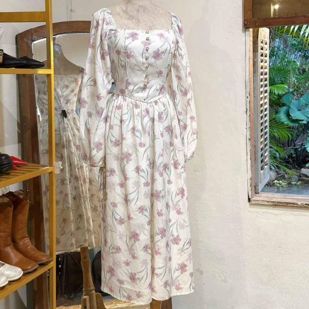 Floral Prairie Midi Dress Long Sleeve Cottagecore 🌸